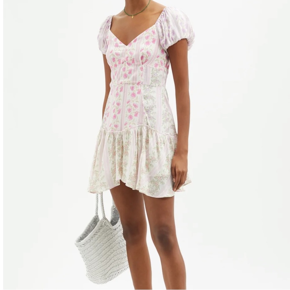LOVESHACKFANCY Amini printed satin-jacquard mini dress
